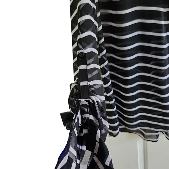 A.N.A.  Black/White Striped Sheer 1/4 Button Up Tunic, Suze 1X - Picture 2 of 7